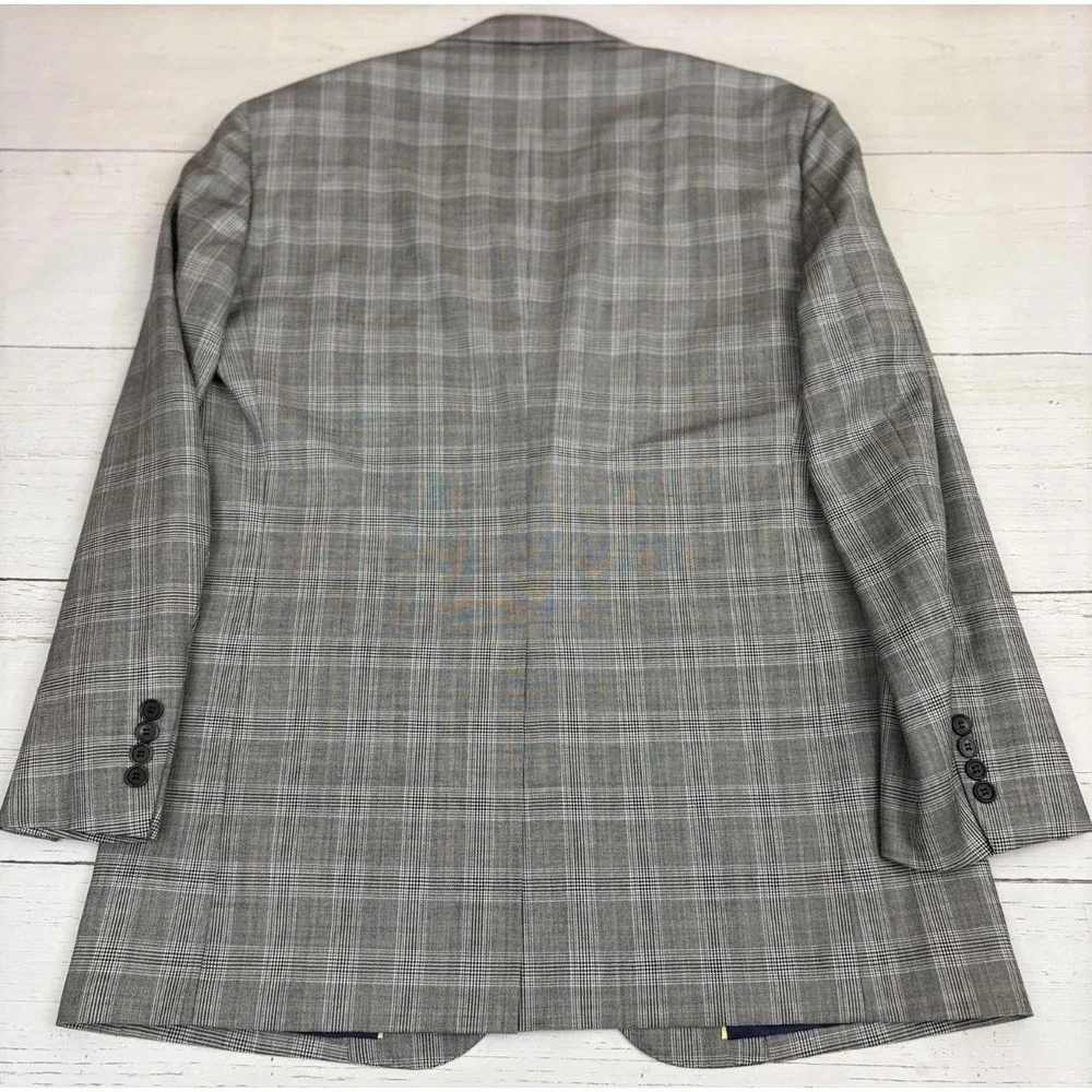 Brooks Brothers E Thomas Blazer 1818 Madison Mens 44L Plaid Wool Full Canvas